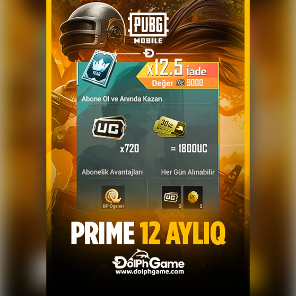 Pubg Mobile Prime 12 Aylıq - 1800 UC