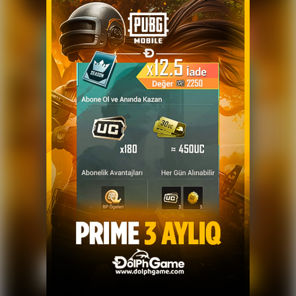Pubg Mobile Prime 3 Aylıq - 450 UC