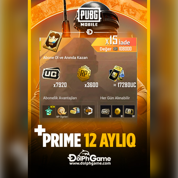 Pubg Mobile Prime Plus 12 Aylıq - 10800 UC